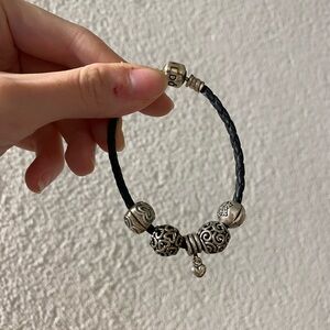 PANDORA Elegant Silver and Black Charm Bracelet